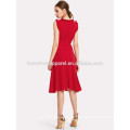 Rüschen Detail selbst Gürtel Kleid Herstellung Großhandel Mode Frauen Bekleidung (TA3214D)